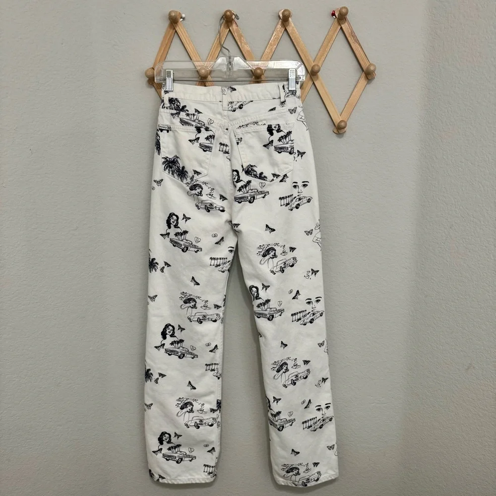 Reformation Joyride High Rise White Black Straight Leg Jeans Size 24